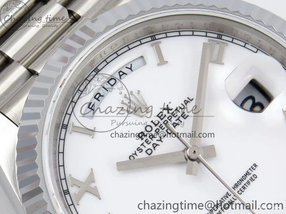 MiroTime 0108 DayDate 40 SS JDF 904L Steel White Roman Dial on President Bracelet VR3255 V3 (Gain Weight) Resilient 1424